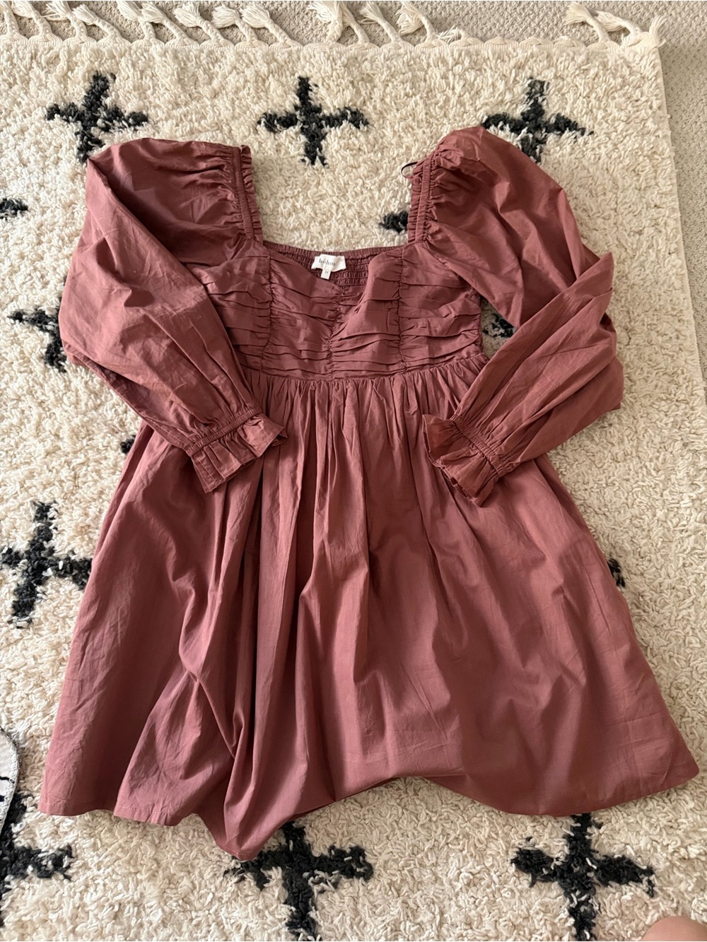 Mauve Long-Sleeve Smocked Bodice Dress